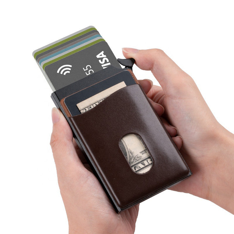 Automatic Aluminum Leather Card Holder