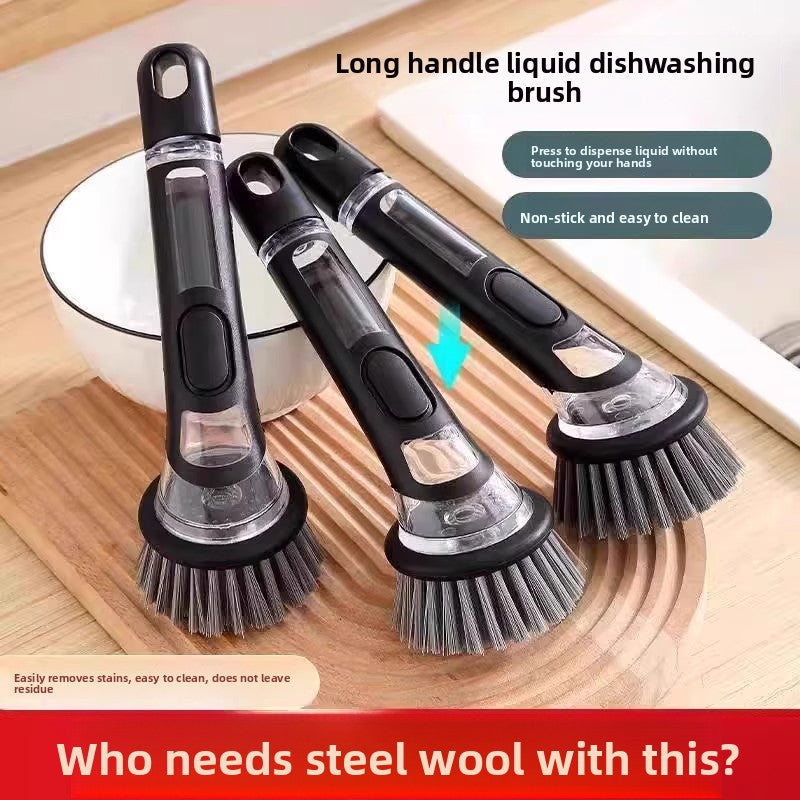 Automatic liquid-adding pot washing brush
