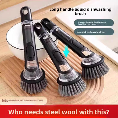 Automatic liquid-adding pot washing brush