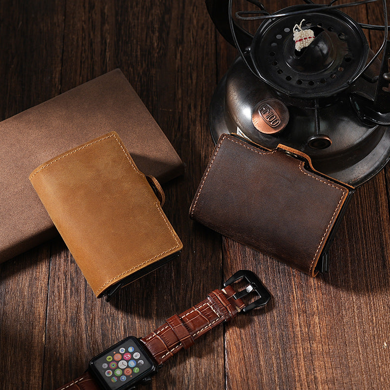 Automatic Pop-up Leather Card Holder with RFID Protection