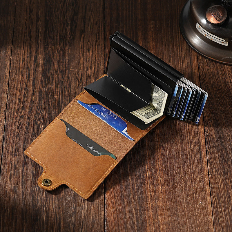Automatic Pop-up Leather Card Holder with RFID Protection