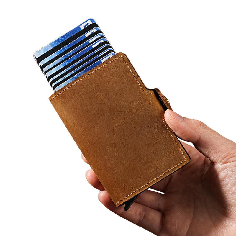 Automatic Pop-up Leather Card Holder with RFID Protection