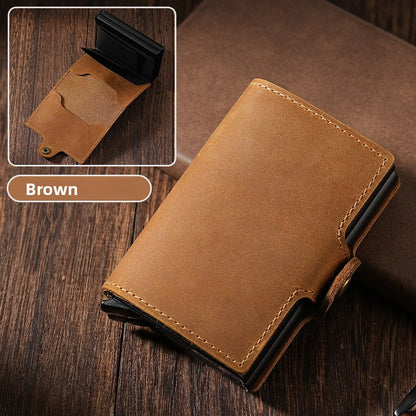 Automatic Pop-up Leather Card Holder with RFID Protection