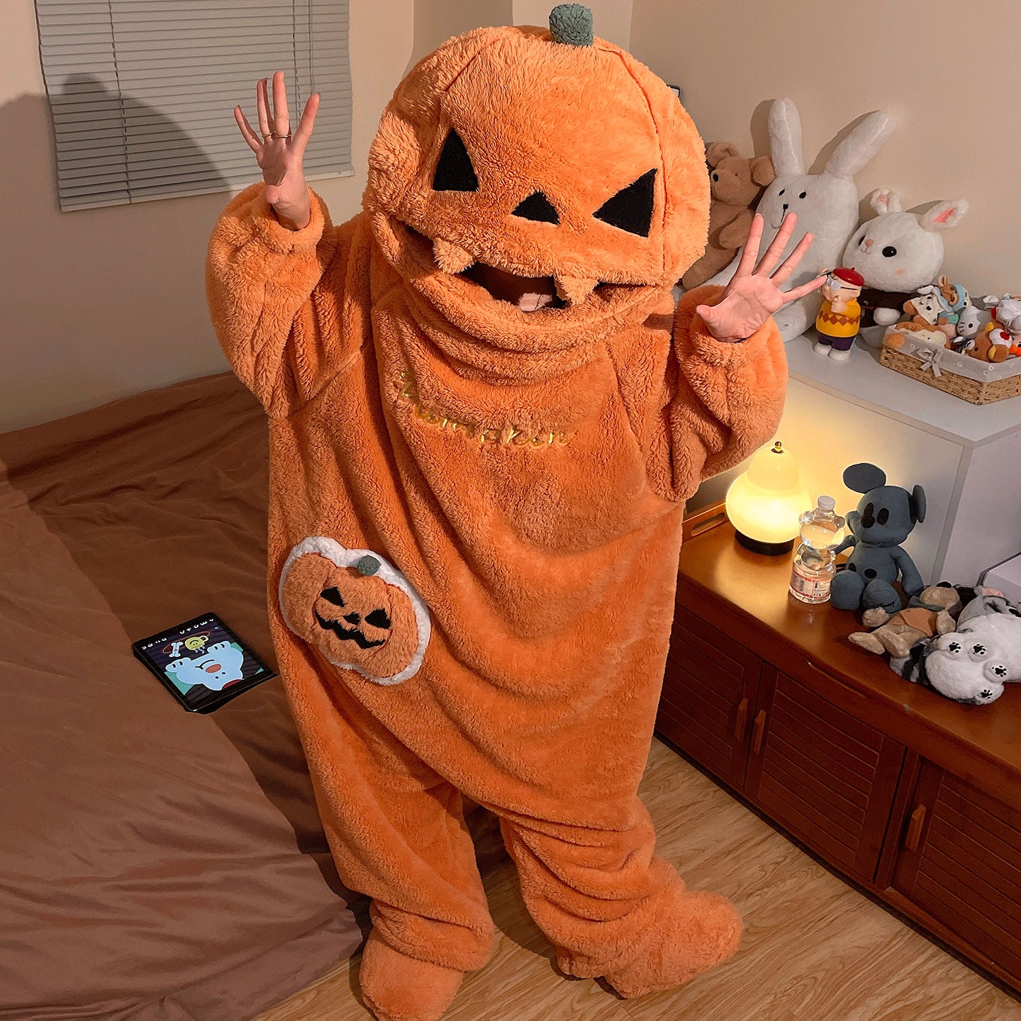 Autumn and Winter Coral Fleece Thickened Cartoon Pumpkin Quirky Loungewear