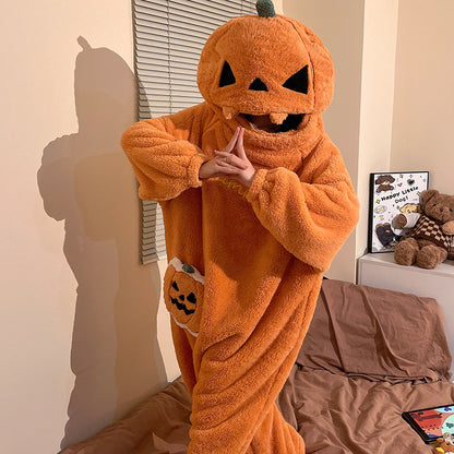 Autumn and Winter Coral Fleece Thickened Cartoon Pumpkin Quirky Loungewear