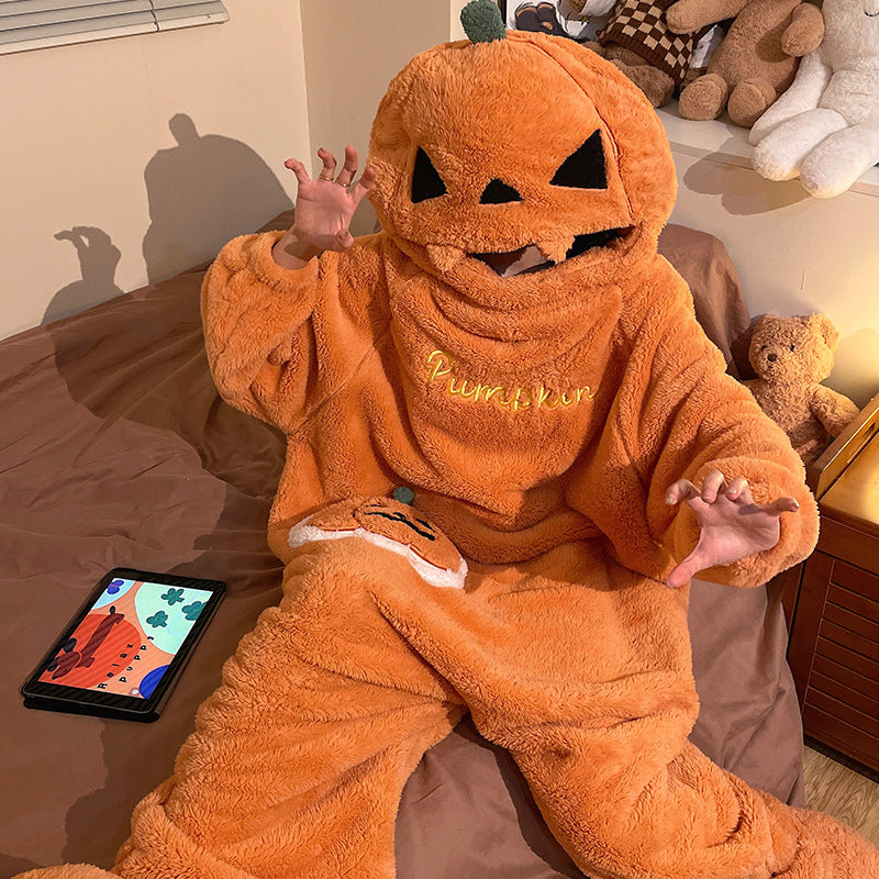 Autumn and Winter Coral Fleece Thickened Cartoon Pumpkin Quirky Loungewear