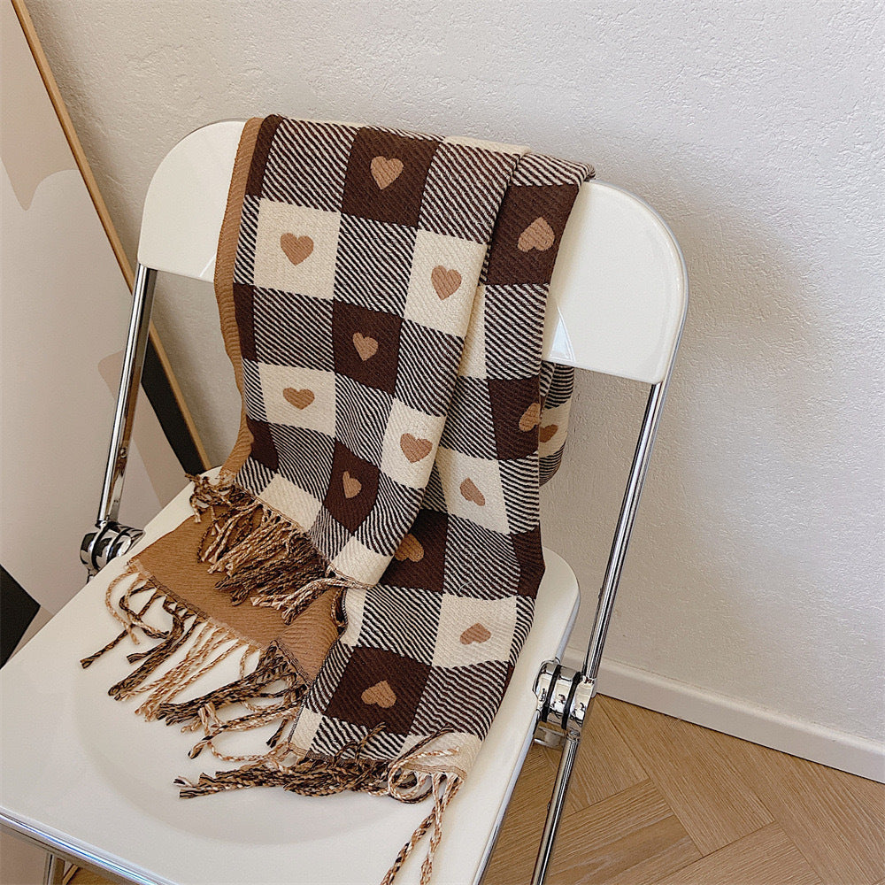 Autumn and Winter New Maillard Imitation Cashmere Plaid Scarf