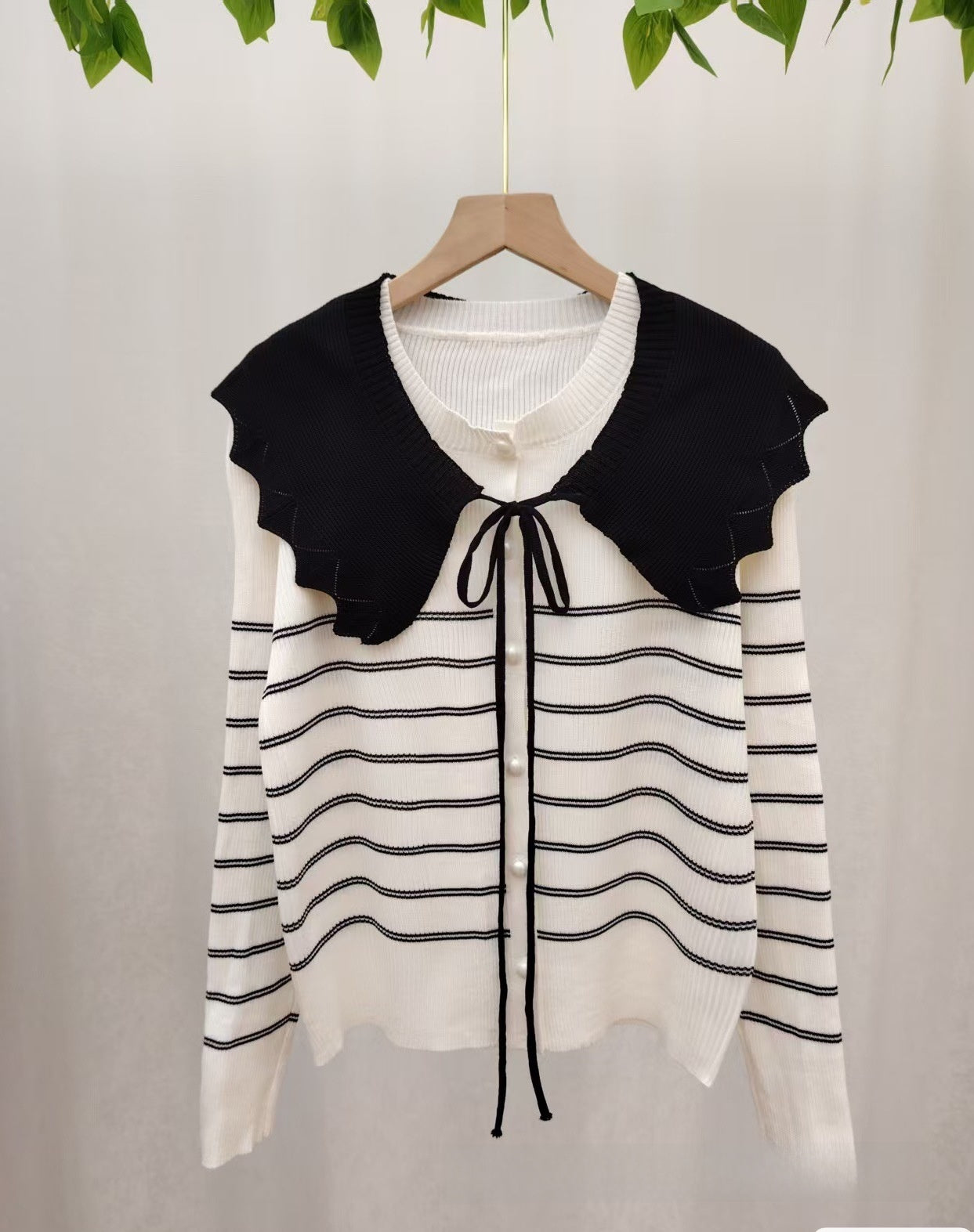Autumn New Korean Design Doll Collar Shawl Two-Piece Women's Sweater Striped Sweater Jacket