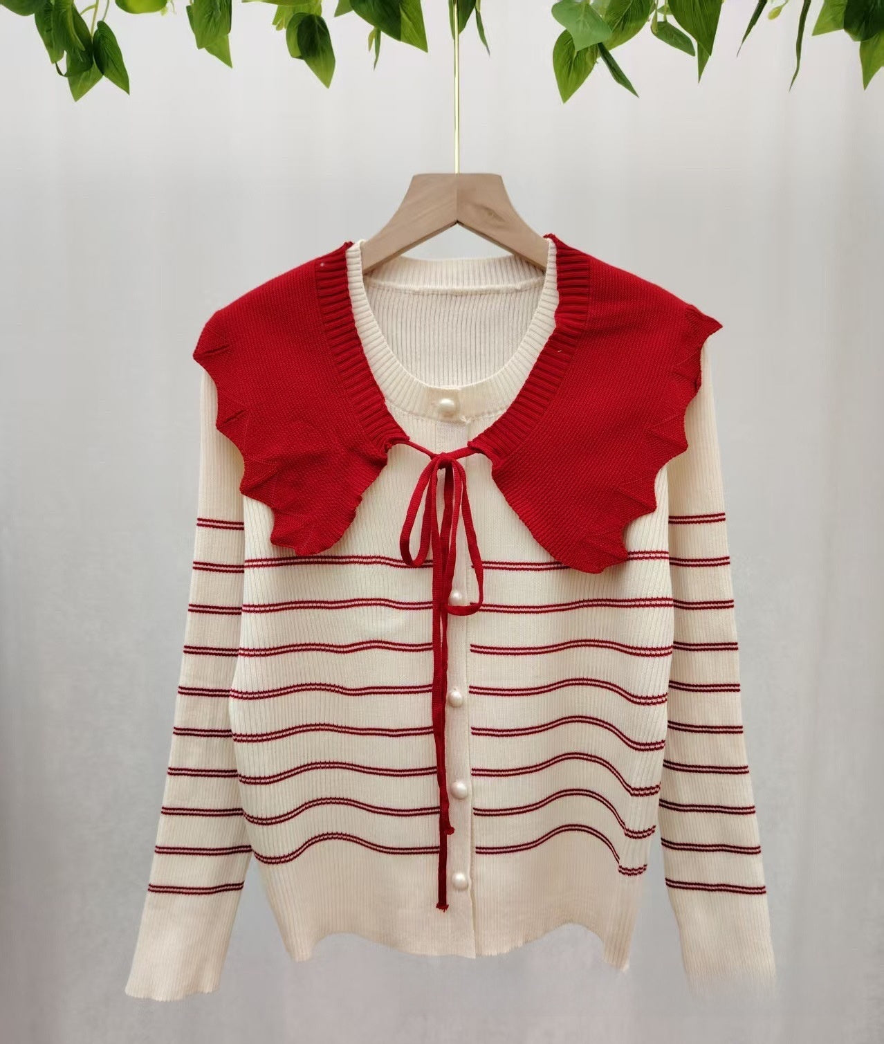 Autumn New Korean Design Doll Collar Shawl Two-Piece Women's Sweater Striped Sweater Jacket