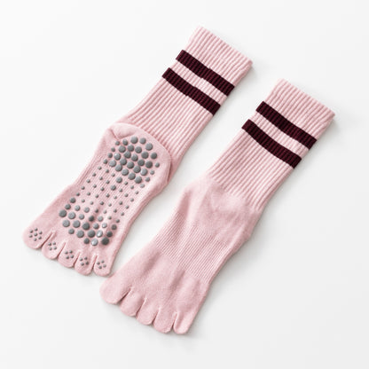 Autumn Thickened Terry Yoga Socks Five Toes Striped Anti-Slip Floor Socks