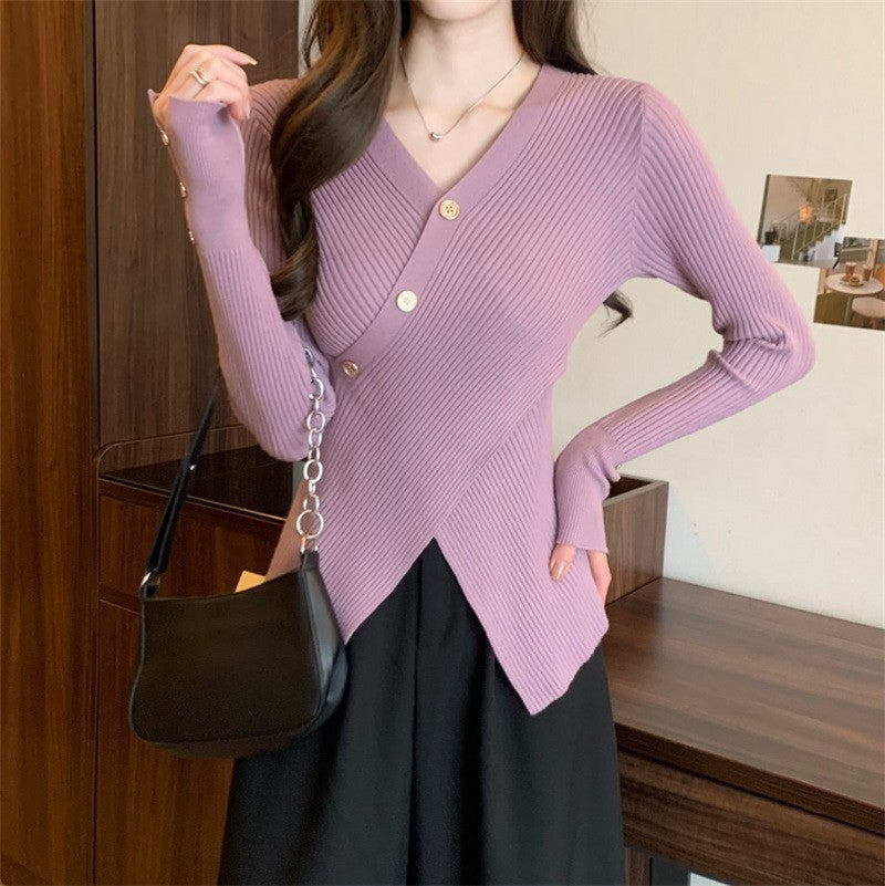 Autumn Women's V Neck Knitwear Pullover Knitwear