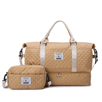 Large Capacity Quilted Embroidered Crossbody Travel Bag