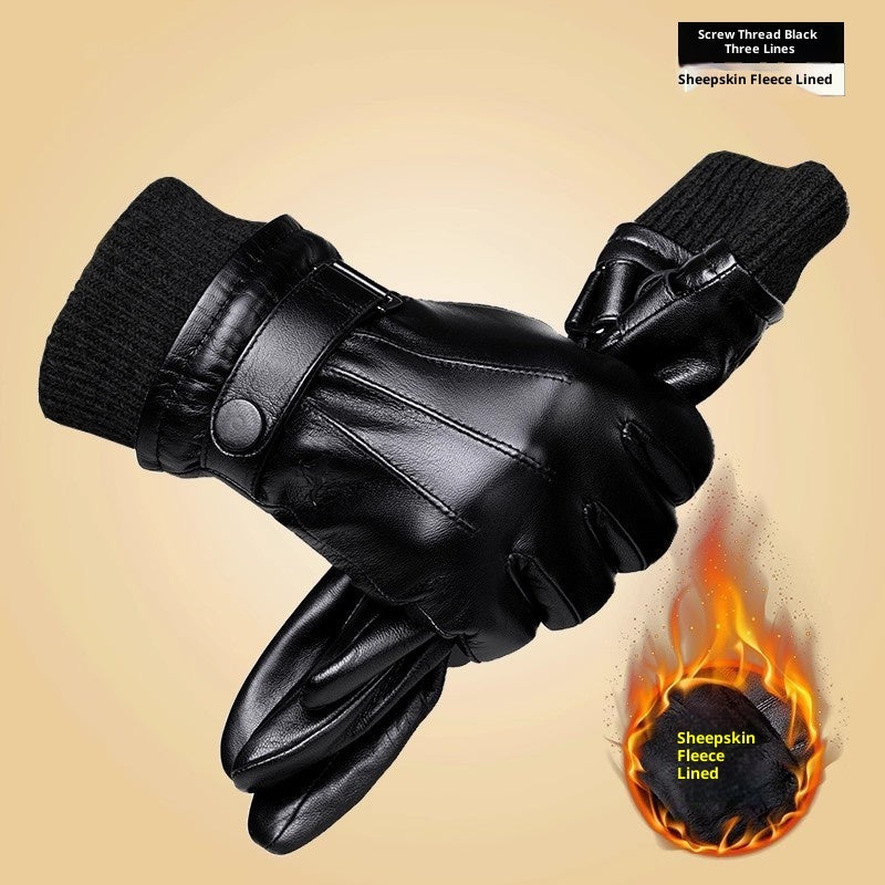 Warm Genuine Leather Gloves & Fleece Lining Waterproof Cozy