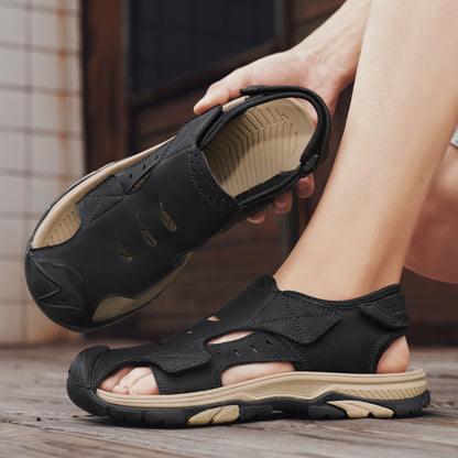 Plus Size Men’s Beach Shoes – Breathable Leather Sandals