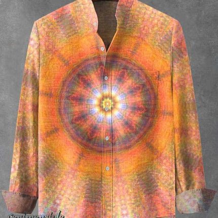 Mens Stand Up Collar Long Sleeve Shirt With Irregular Striped 3D.