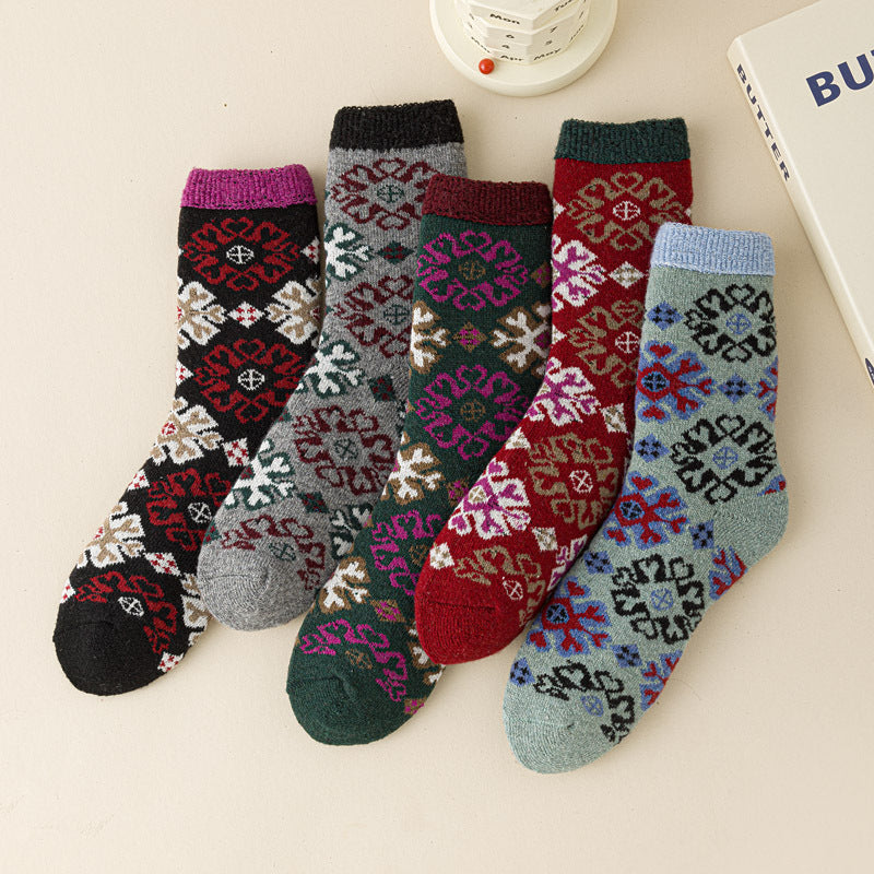 Buy Thick Warm Terry Socks In A Retro Color Palette For Women