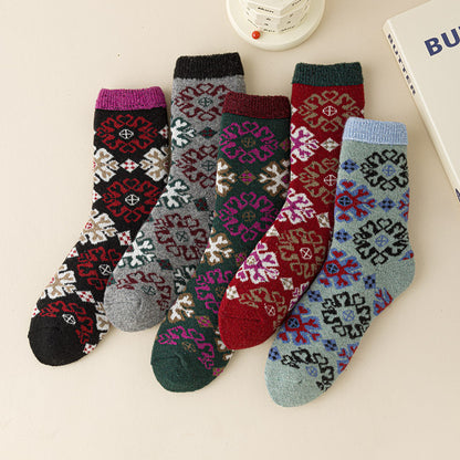 Buy Thick Warm Terry Socks In A Retro Color Palette For Women