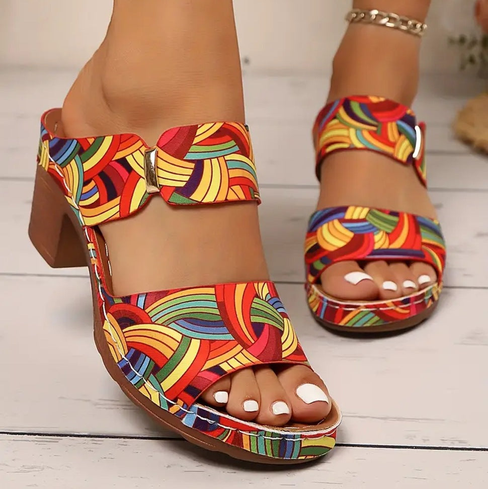 Women’s Graffiti Buckle High-Heel Slide Sandals Online