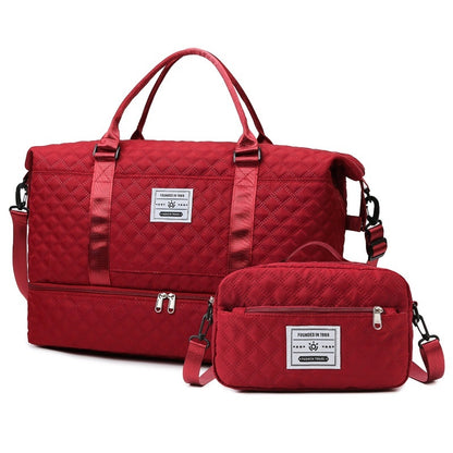 Large Capacity Quilted Embroidered Crossbody Travel Bag