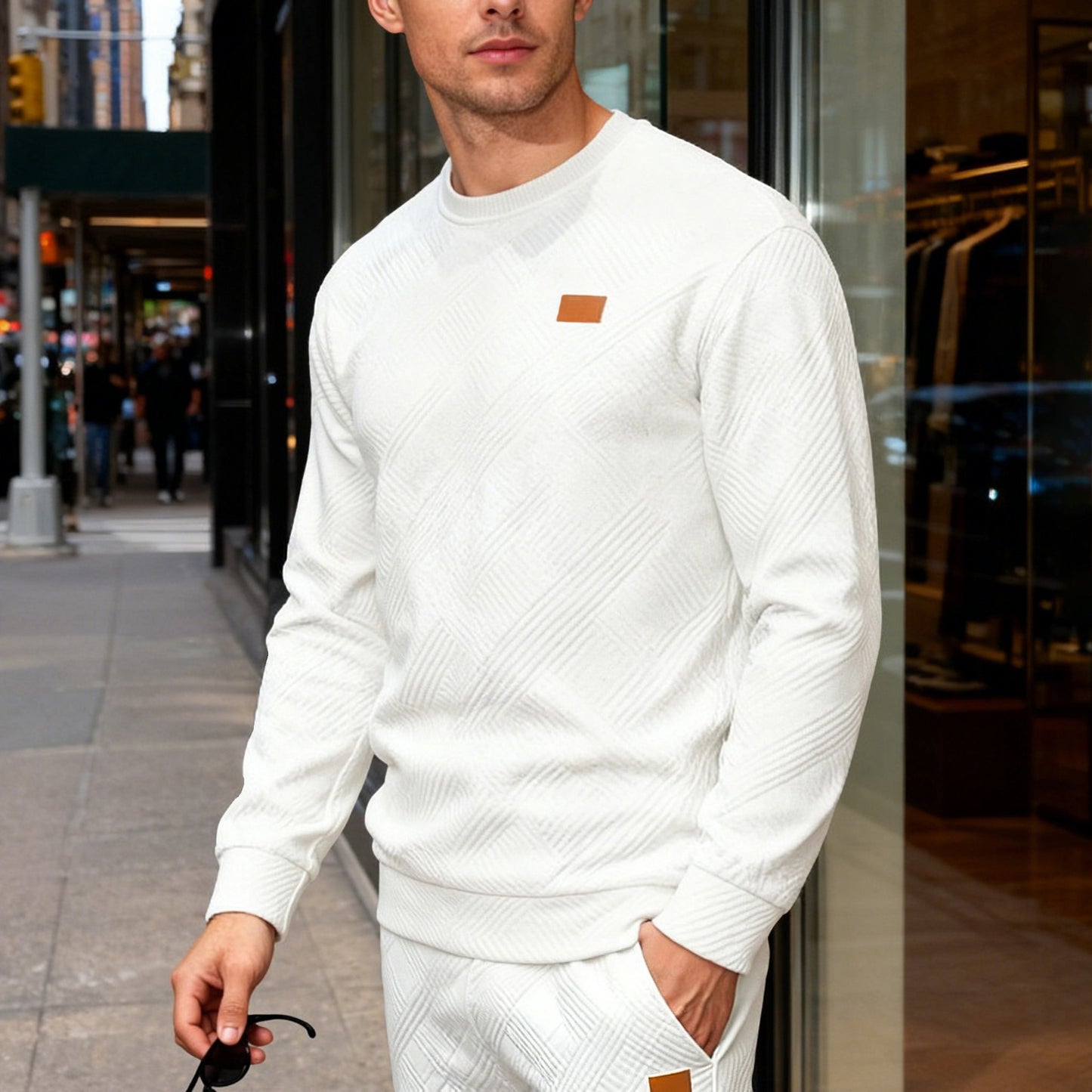 Relaxed-Fit Crew-Neck Sweatshirt – Textured Weave for Comfort