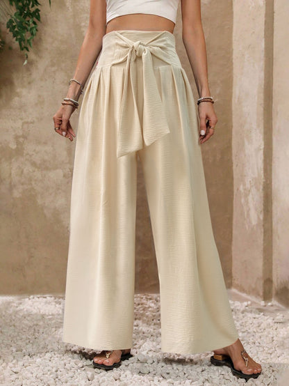 Buy Solid-Color High-Waist Tie-Front Wide-Leg Pants for Women