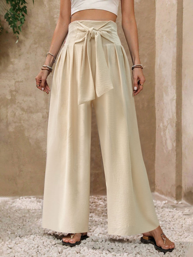 Buy Solid-Color High-Waist Tie-Front Wide-Leg Pants for Women