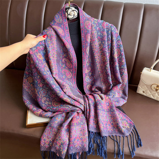 Light-luxury Jacquard Cashew Tassel Fashion Shawl for Women