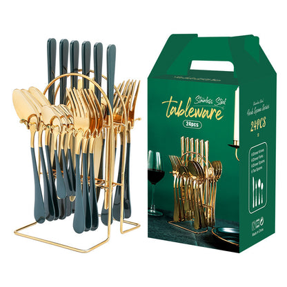 Gold Dinnerware Set Stainless Steel Knife Fork Spoon Luxury