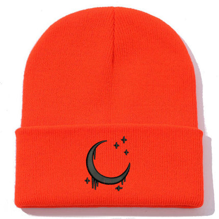 Embroidered Knitted Hat With Moon & Stars – Autumn Winter