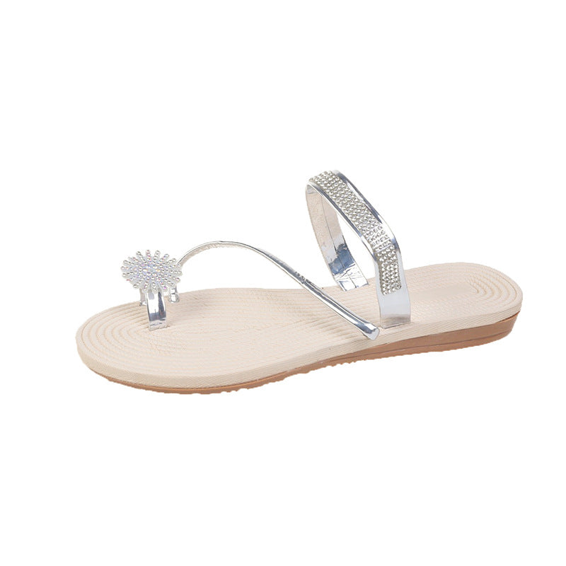 Floral Rhinestone Fairy Style Flat Sandals Two Way Wear