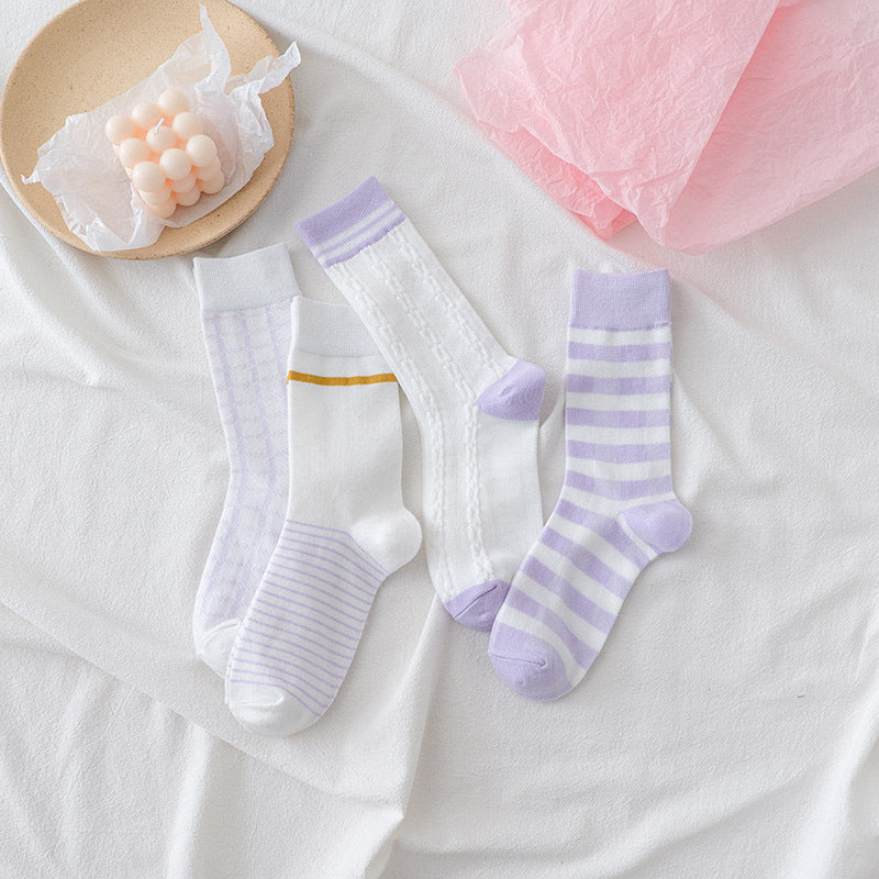 Stylish Purple Toned Women's Mid-Calf Socks Lightweight