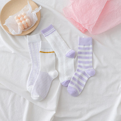 Stylish Purple Toned Women's Mid-Calf Socks Lightweight