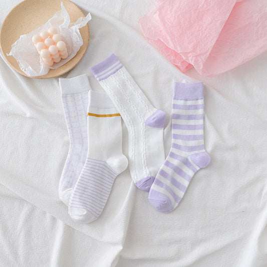Stylish Purple Toned Women's Mid-Calf Socks Lightweight
