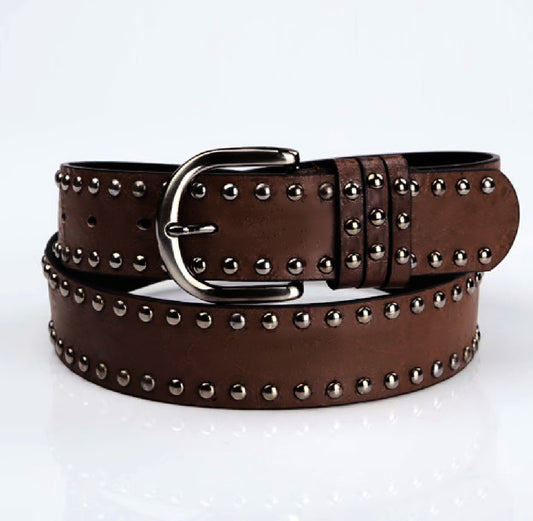 Womens Soft-leather Belt With Stylish Pin Buckle and Rivets