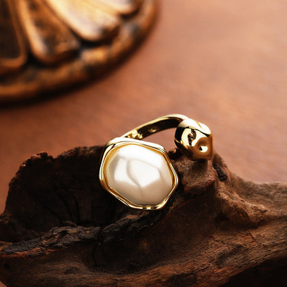 Light Luxury Baroque Pearl Ring Minimalist Adjustable Band