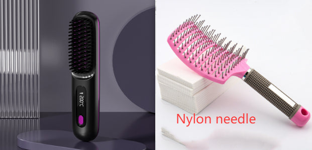 2-in-1 Hair Straightener Brush Wireless Fast Heating Comb