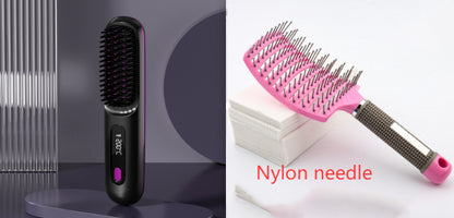 2-in-1 Hair Straightener Brush Wireless Fast Heating Comb