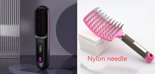 2-in-1 Hair Straightener Brush Wireless Fast Heating Comb