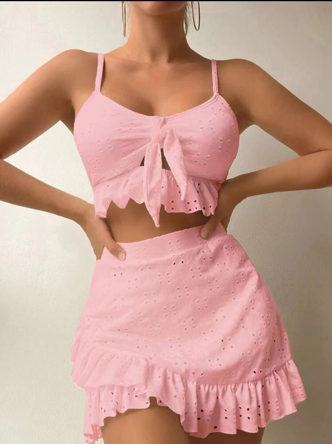 3pcs Bikini with Hip-hugging Skirt Stylish Summer Swimwear