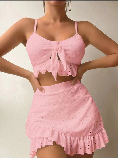 3pcs Bikini with Hip-hugging Skirt Stylish Summer Swimwear