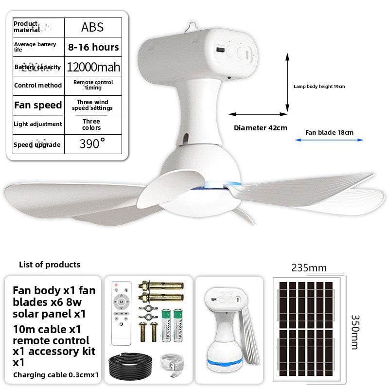 Multifunctional Solar Rechargeable Ceiling Fan Outdoor Use