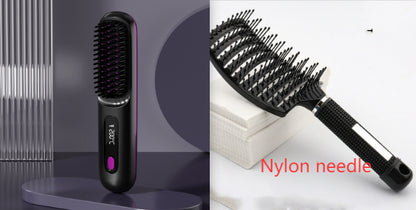 2-in-1 Hair Straightener Brush Wireless Fast Heating Comb