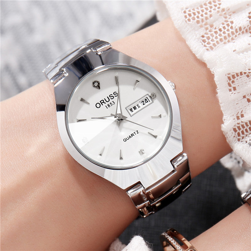 Fashion Waterproof Quartz Watch Tungsten Steel Color Couples