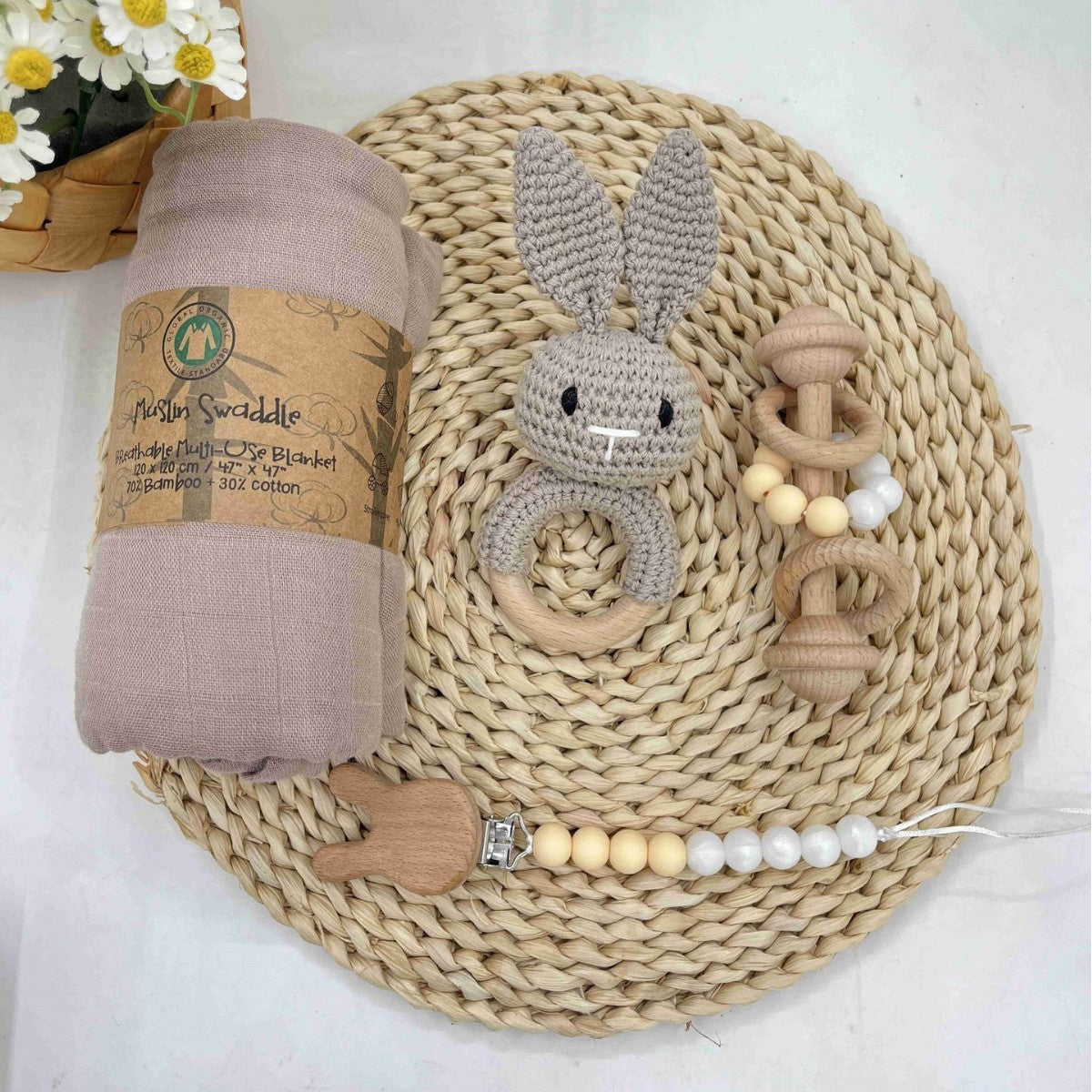 Baby Animal Crochet Rattle and Pacifier Clip