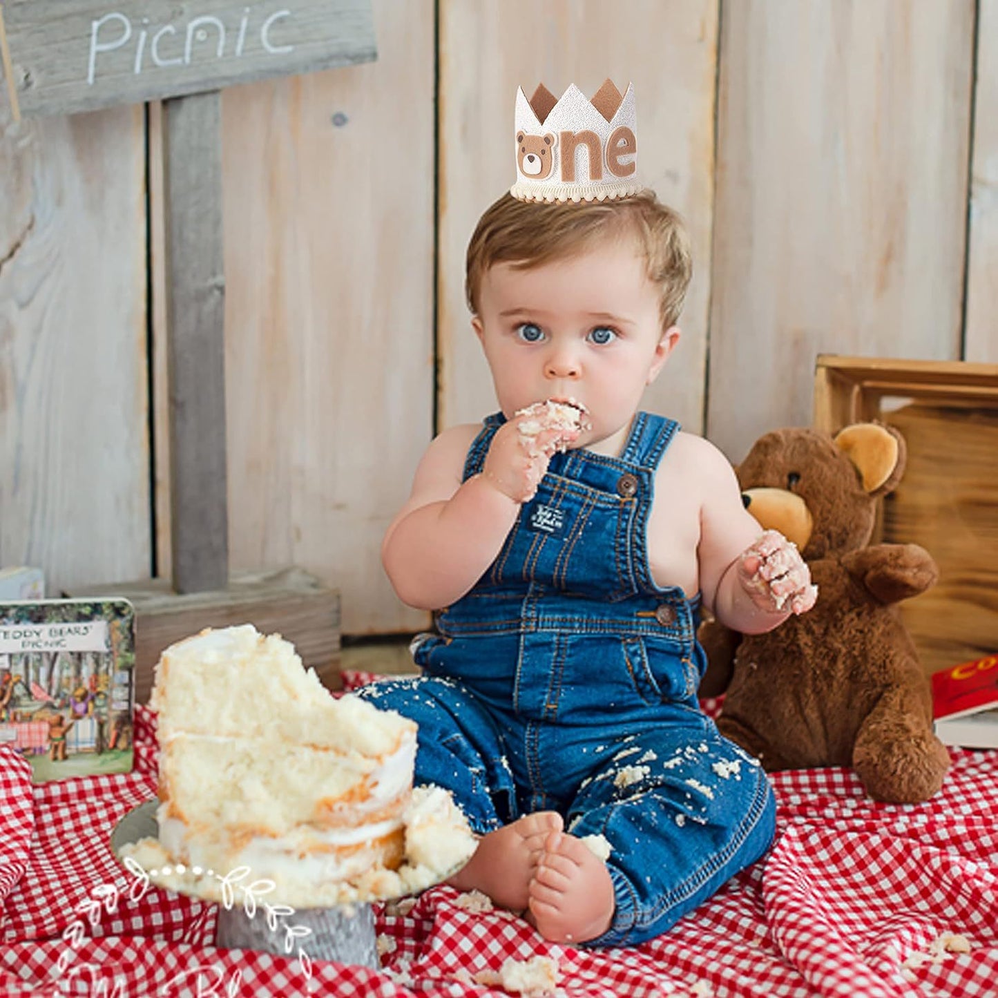 Baby birthday party decoration bear crown glitter 1st birthday arrangement supplies