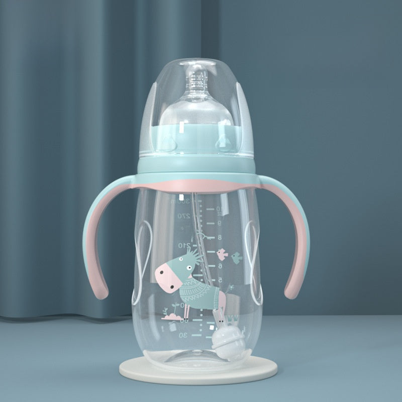 Baby Bottle with Straw Handle Wide Mouth