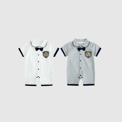Baby Boy Cotton Romper with Bow Tie
