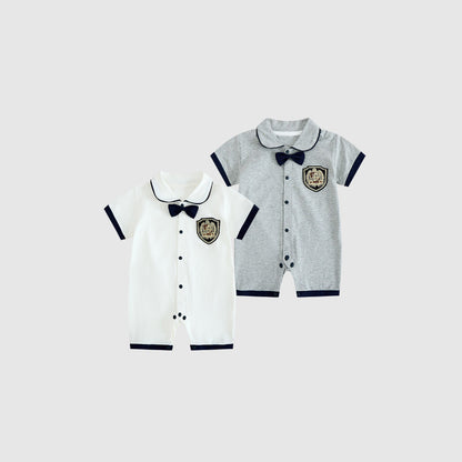 Baby Boy Cotton Romper with Bow Tie