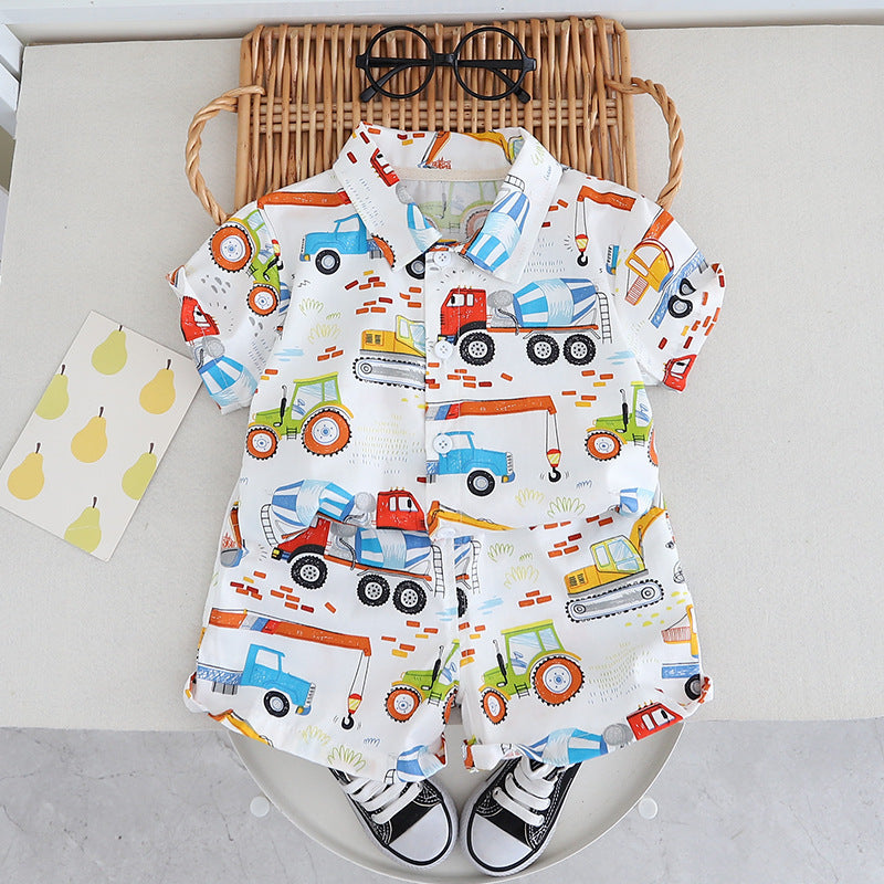 Baby cartoon engineering vehicle short-sleeved shirt