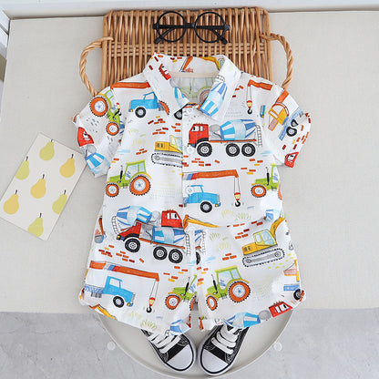 Baby cartoon engineering vehicle short-sleeved shirt